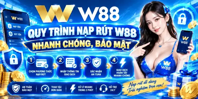 Minh họa quy trình nạp rút, xác minh KYC và lưu trạng thái giao dịch W88